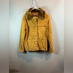 Che-bella Shearling Suede Leather Jacket Faux Fur Button Up Yellowstone Medium